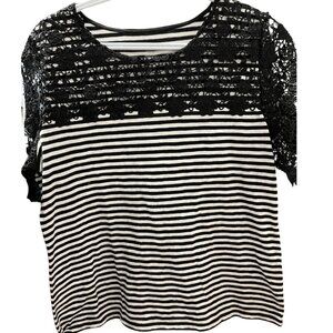 Alia Short Sleeve Striped Top with Lace detailing
